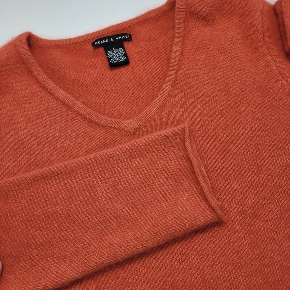 Deane & White Orange L Angora Lambswool Blend V Neck Sweater Stretchy Tight Knit - Picture 1 of 5